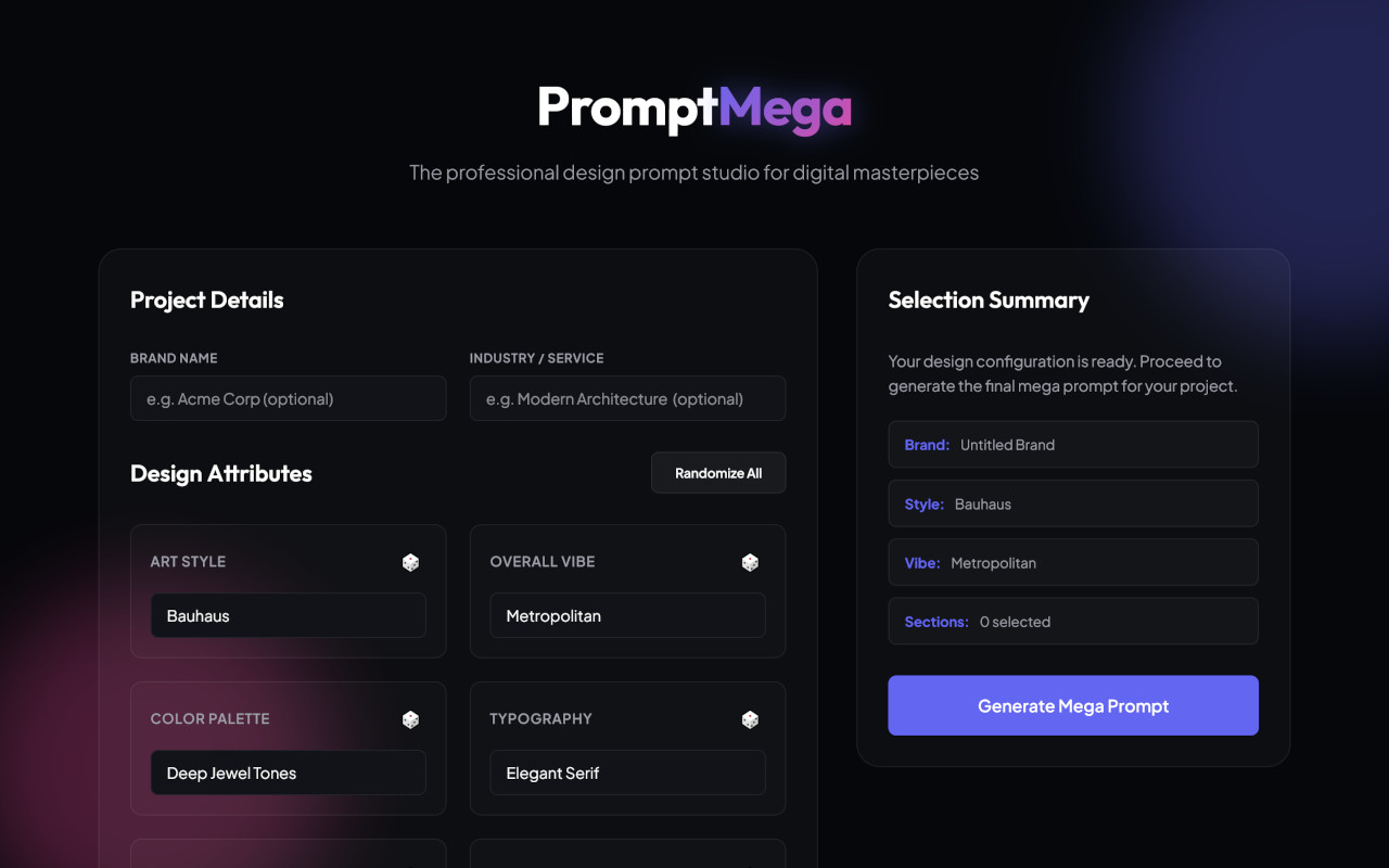 Prompt Mega Studio Interface